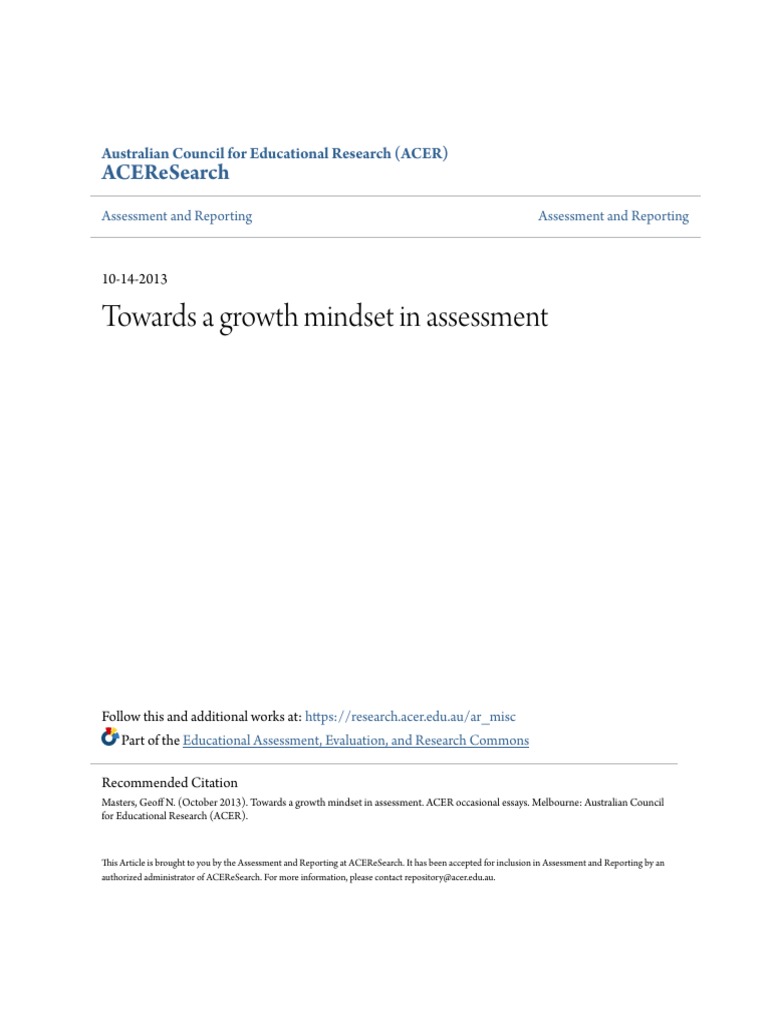 Towards A Growth Mindset in Assessment: Aceresearch | PDF | Mindset ...