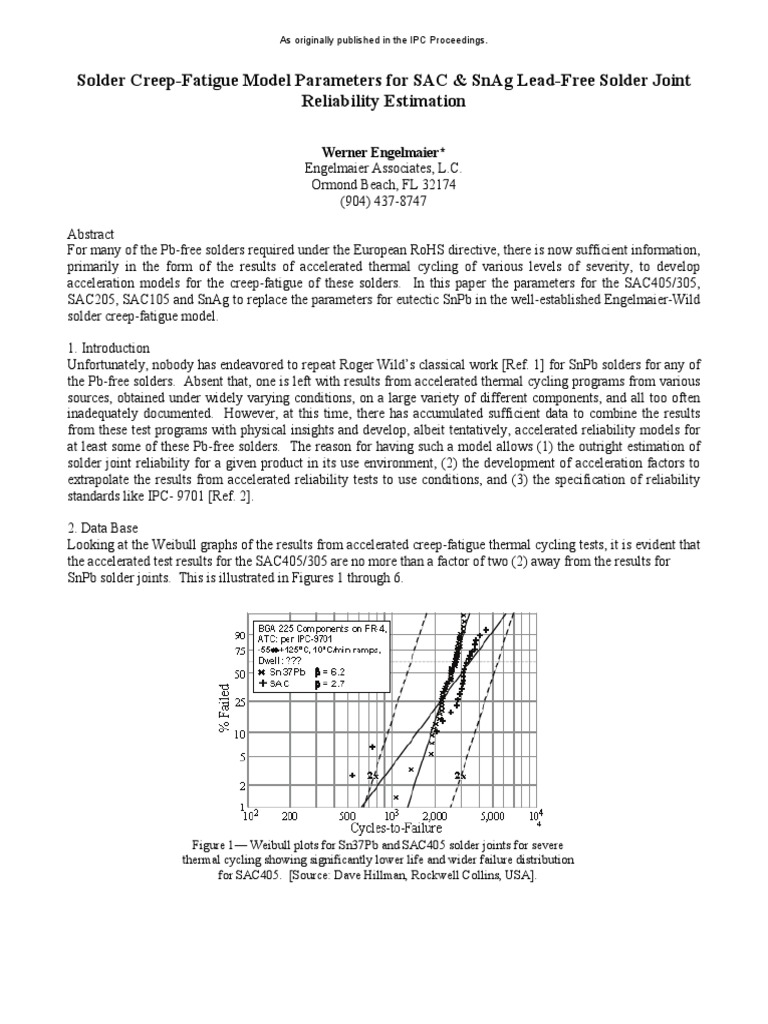 Solder CreepFatigue Model Parameters & Solder Joint Reliability