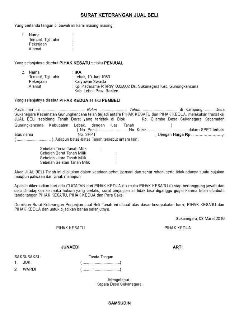Surat Keterangan Harga Tanah Dari Desa - Kumpulan Surat Penting