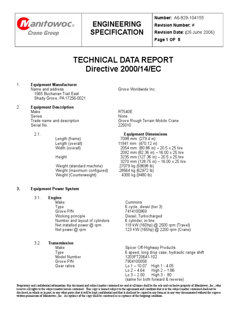 RT 540 Technical Data Report Transmission (Mechanics) Diesel Engine