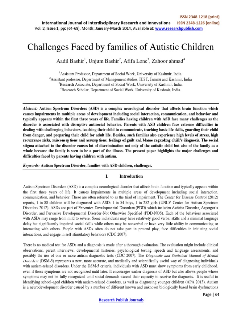 Challenges for Families with Autistic Children | PDF | Autism Spectrum ...