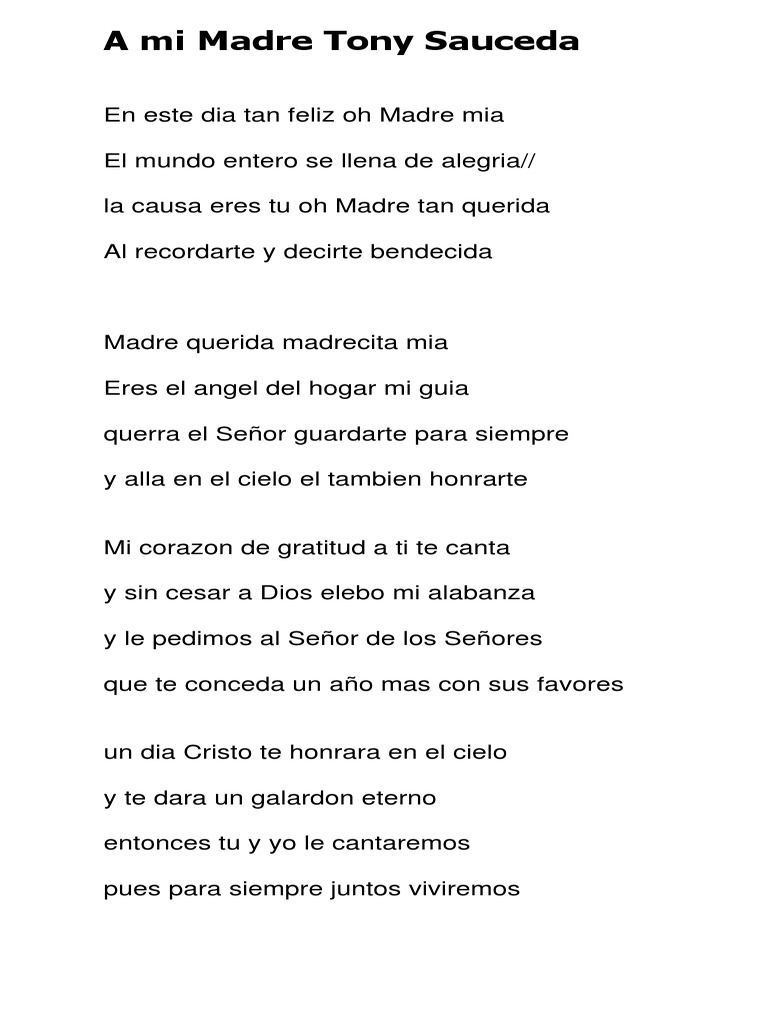 A Mi Madre Tony Sauceda Pdf Religion Y Creencia