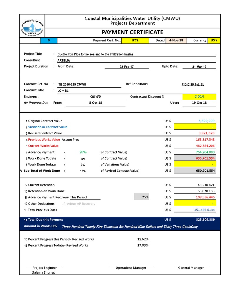 Payment-Certificate FIDIC99 - Copy | United States Dollar | Business ...