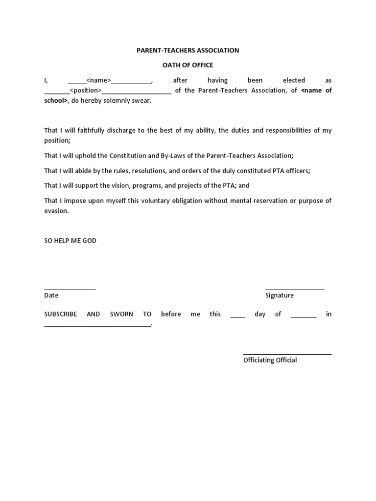 PTA Oath of Office Template | PDF