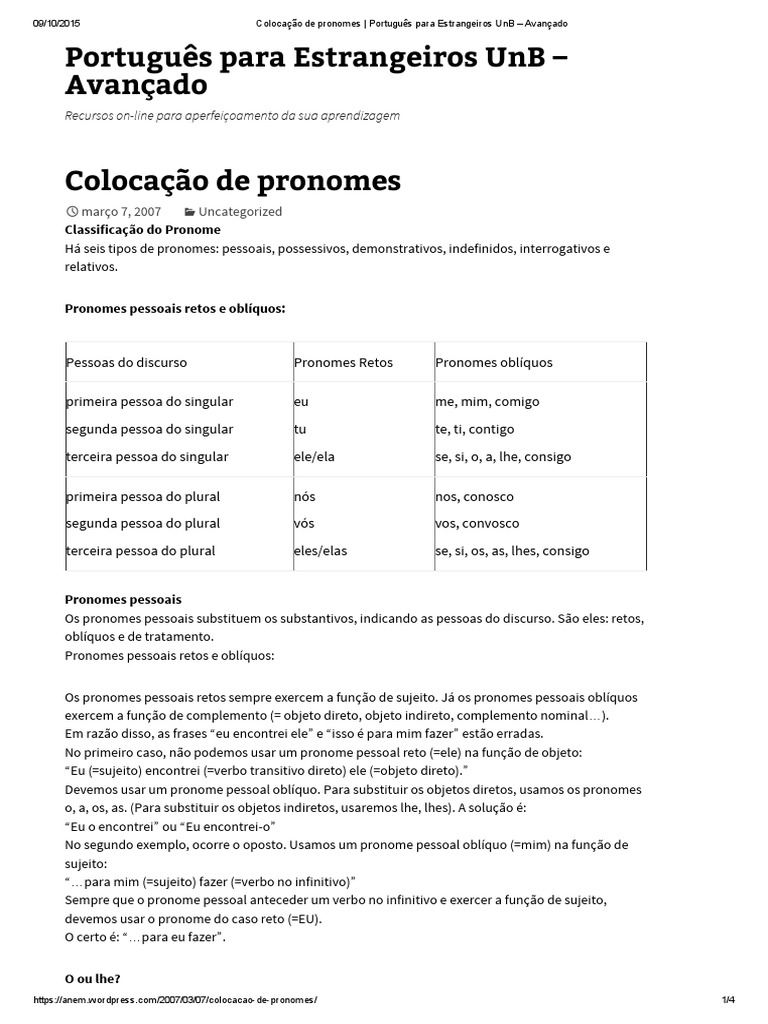 Tipos e Uso de Pronomes em Português | PDF | Pronome | Morfologia ...