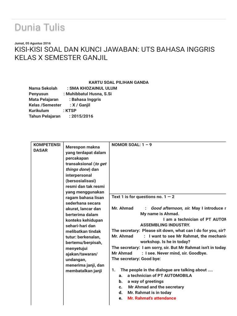 Soal Bhs Inggris Tentang Undangan Kls Xi