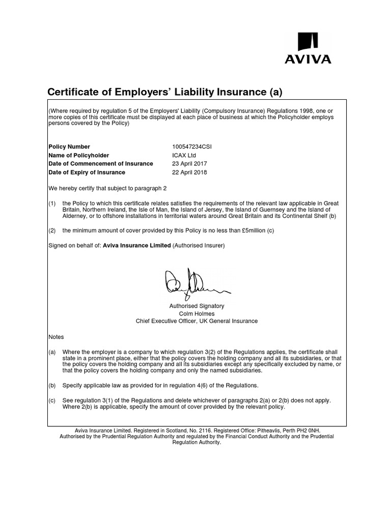 Employers’ Liability Certificate – CVYBIK