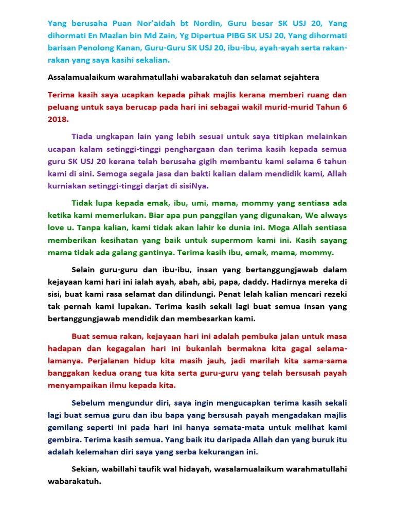 Ucapan Wakil Murid Pdf