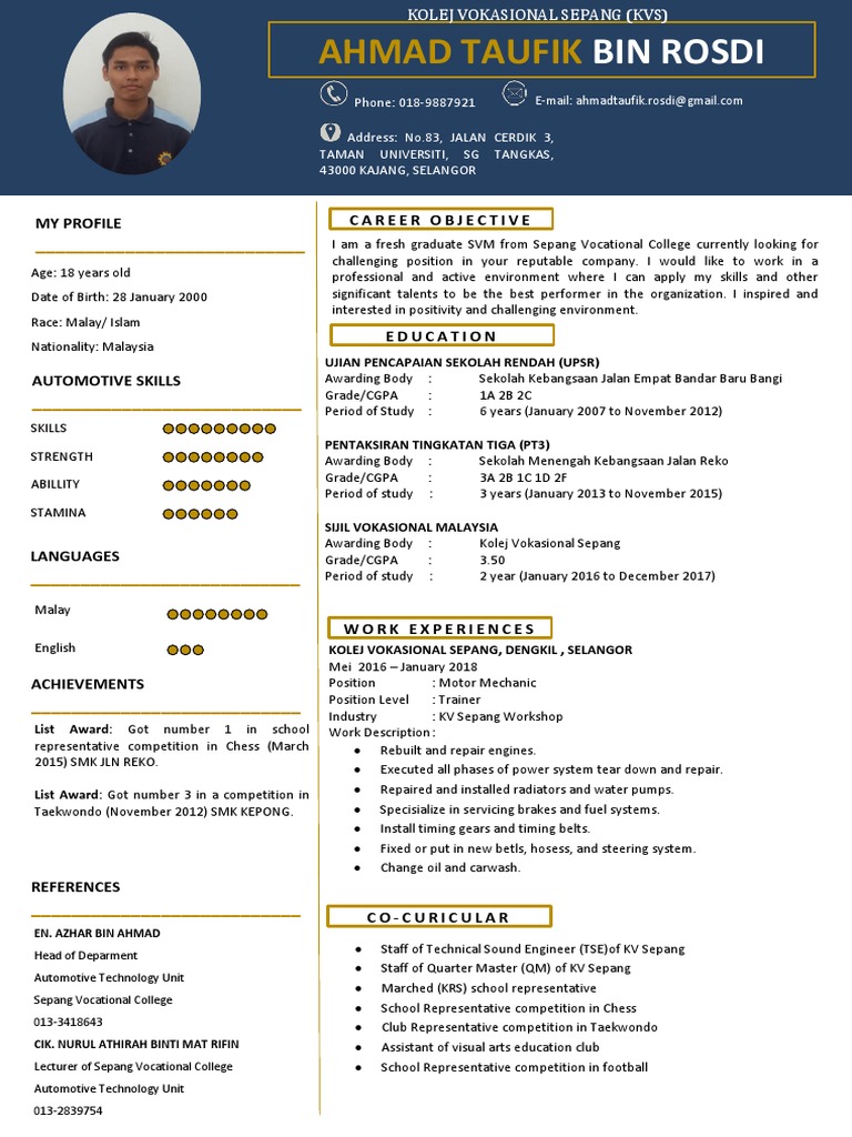Resume Contoh Vehicles Mechanical Engineering