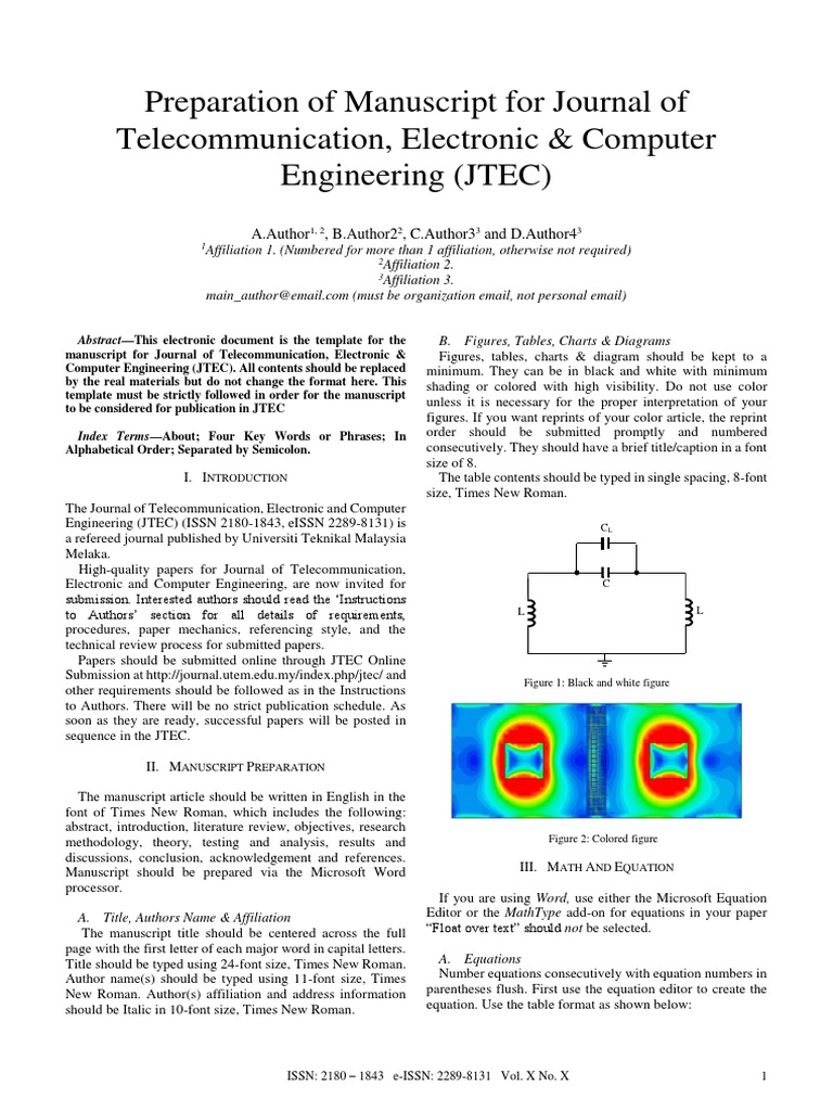JTEC Manuscript Preparation Guide | PDF | Times New Roman | Magnetic Field
