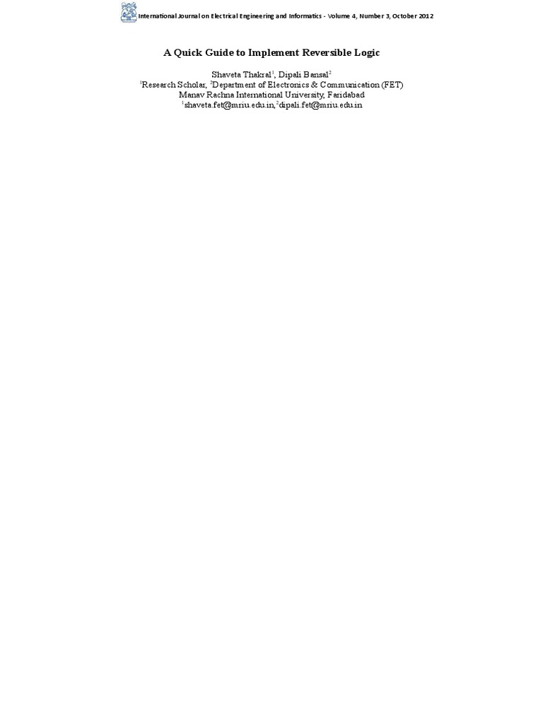 Quick Guide to Reversible Logic Implementation | PDF | Logic Gate ...