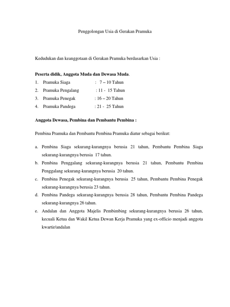 Penggolongan Usia Di Gerakan Pramuka