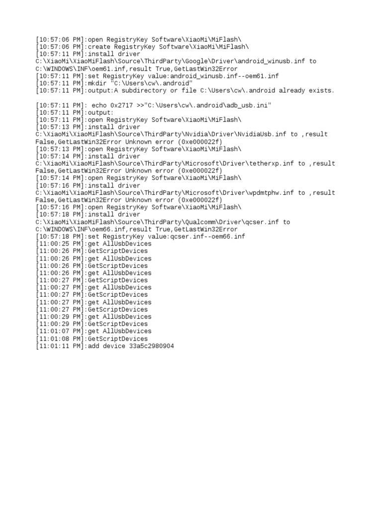 MiFlash Driver Installation Log | PDF
