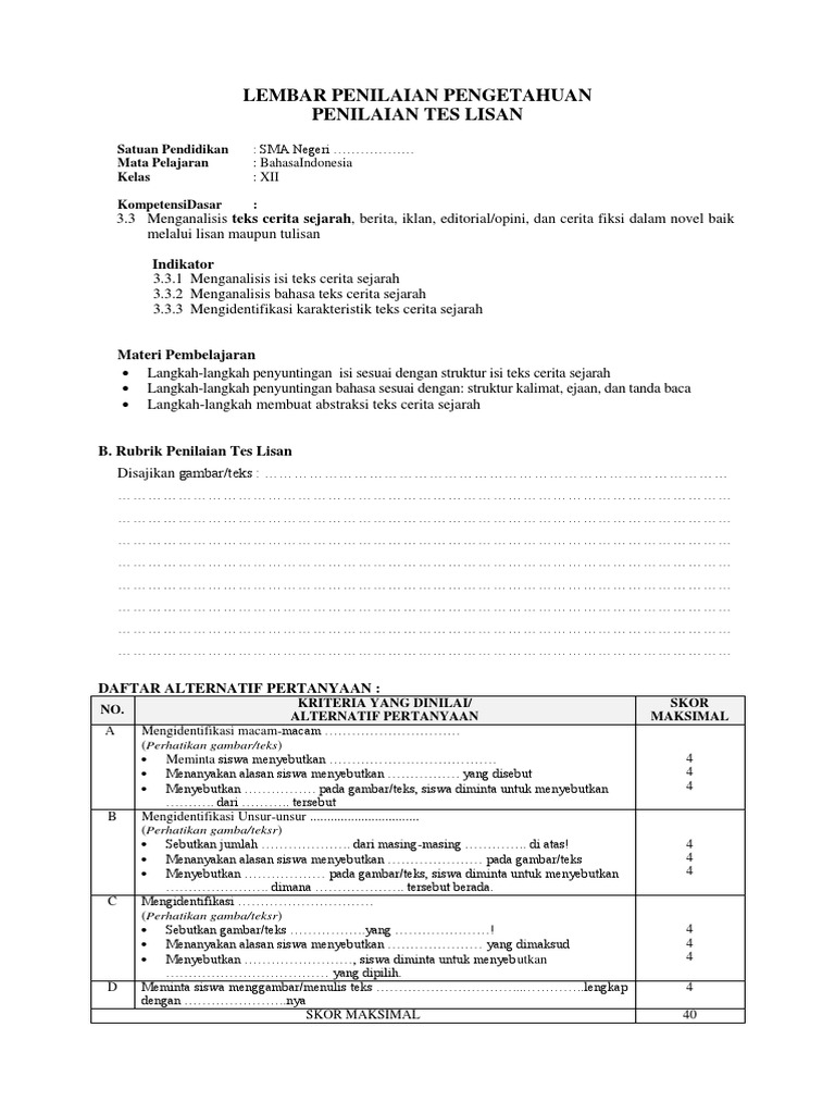 Format Penilaian Tes Lisan Guru Paud