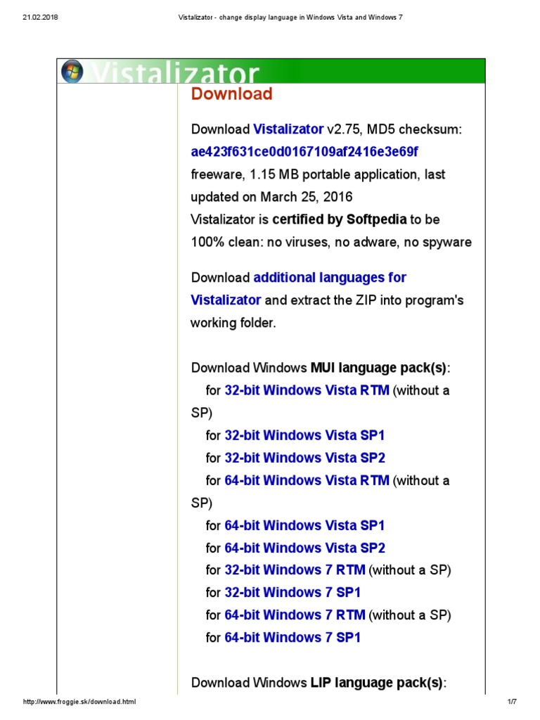 vistalizator change display language in windows 7