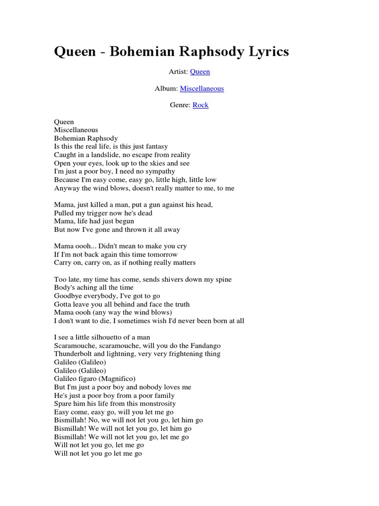 Image Result For Queen Bohemian Rhapsody Letra Y Traduccin Letras En Ingls