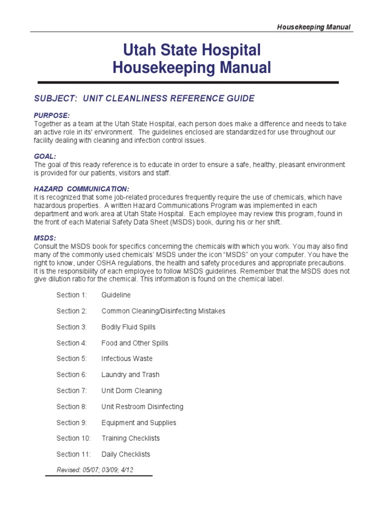 Hospital Housekeeping Manual PDF Disinfectant Public Toilet