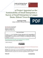 The Effect of Project Appraisal on the Sustainability of Small Enterprises; A Survey of Small Enterprises in Langas Estate, Eldoret Town-Kenya