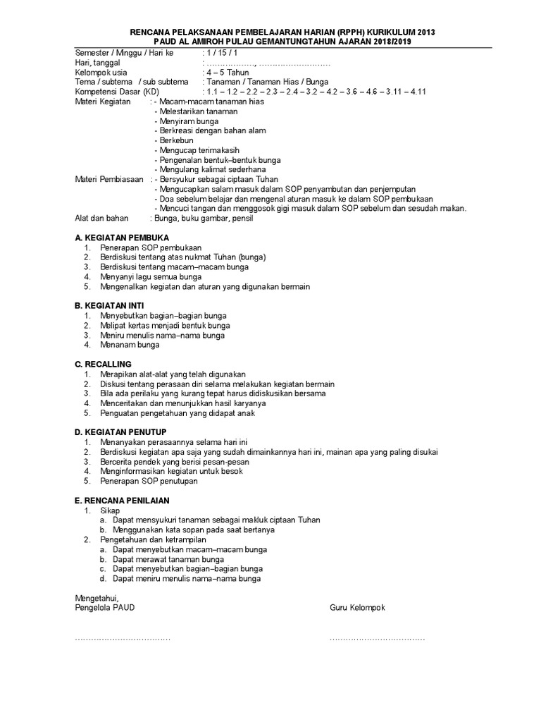 Rpph Tema Alam Semesta Paud Jateng Guru Paud