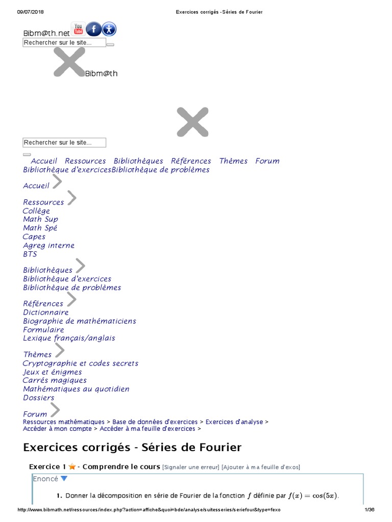 Exercices Corrigés sur les Séries de Fourier | PDF | Série ...