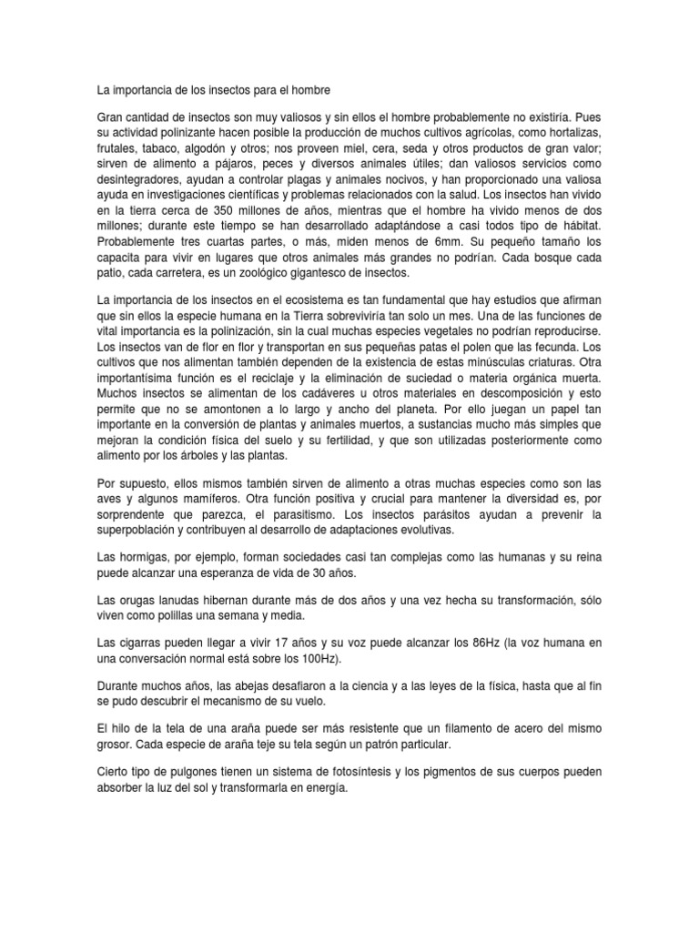 La Importancia de Los Insectos para El Hombre | PDF | Insectos