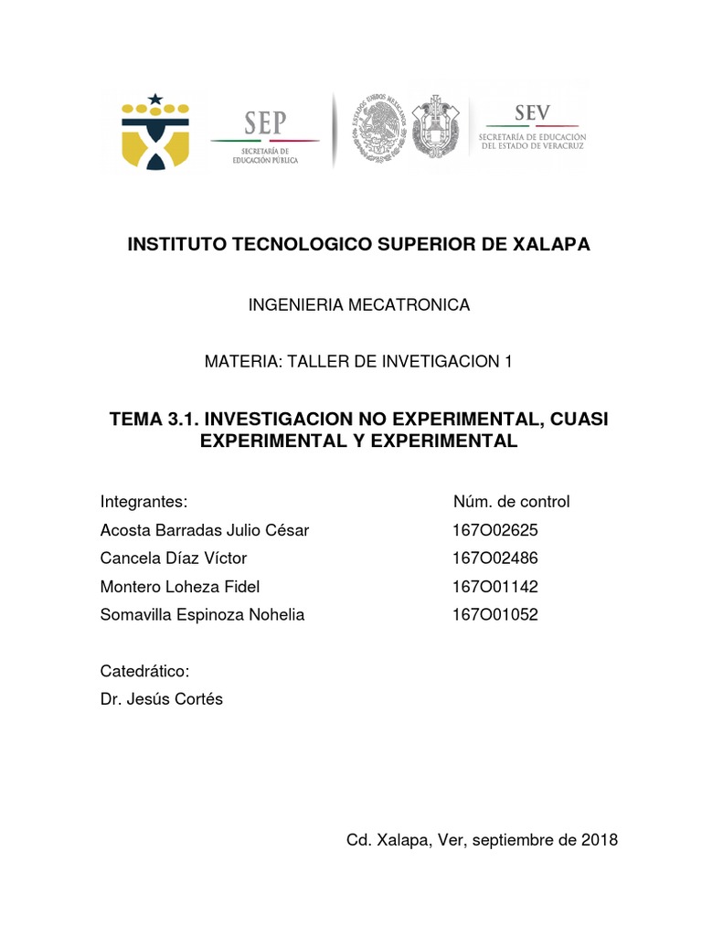 1.3 Investigación no experimental, cuasi experimental y