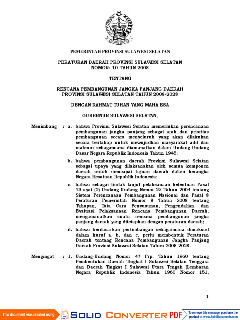 RPJP Daerah Sulawesi Selatan 2008-2028 | PDF