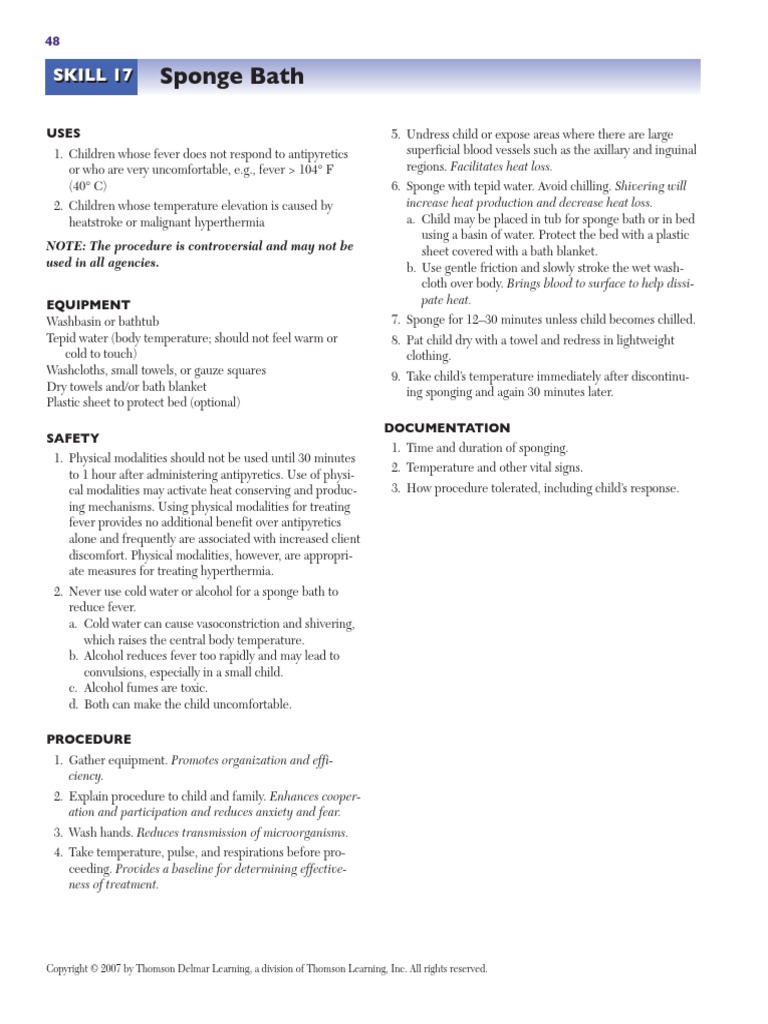 Sponge Bath PDF PDF Fever Hyperthermia