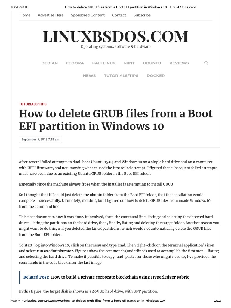 How To Delete GRUB Files From A Boot EFI Partition in Windows 10 PDF