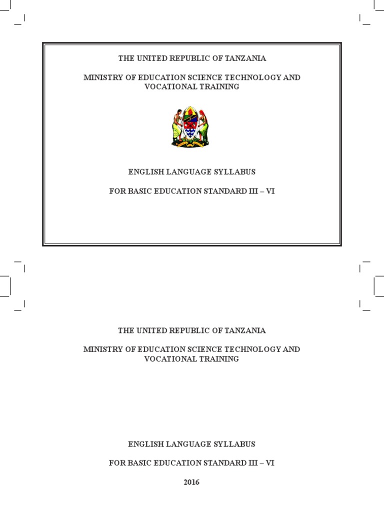syllabus for english language basic education std iii vi curriculum