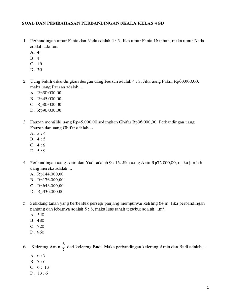 Soal Perbandingan Dan Skala Kelas 5 Sd Pdf Tugas Kelompok