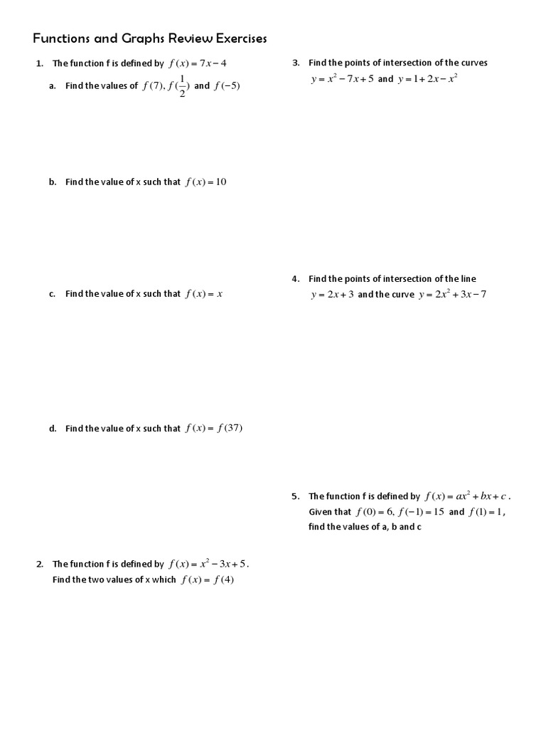 Functions and Graphs Review Exercises | PDF | Teaching Methods ...