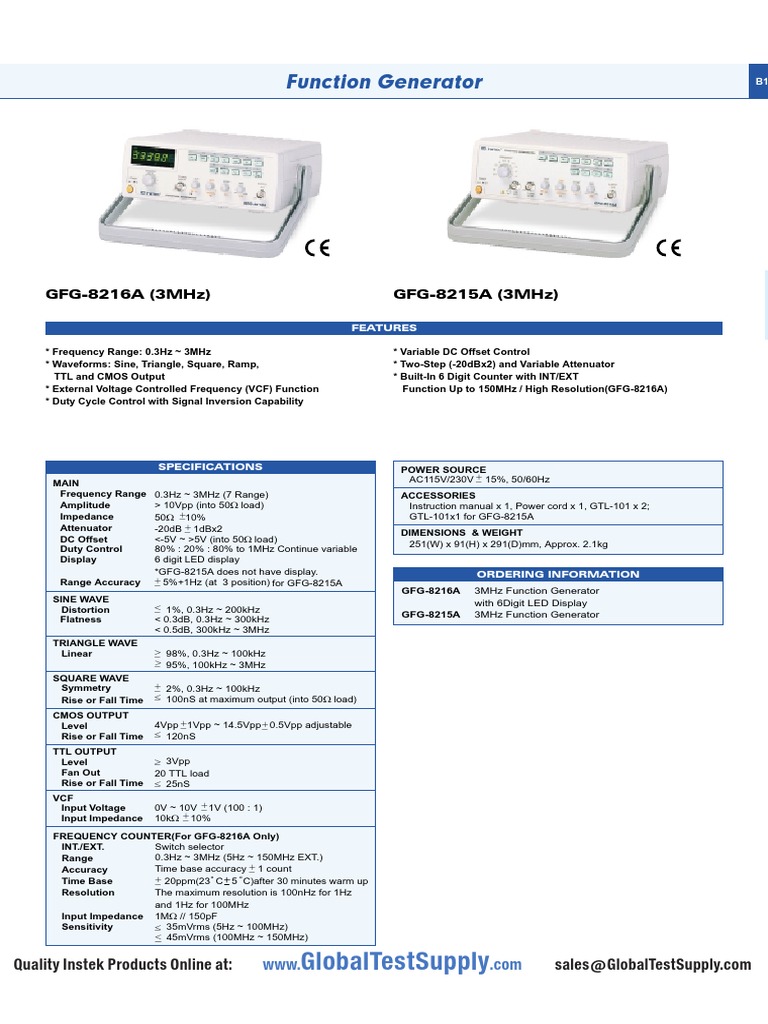 Instek GFG 8216a Function Generator Datasheet PDF Entertainment