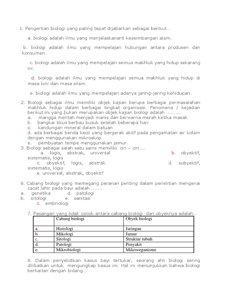 Soal Biologi Kelas 10