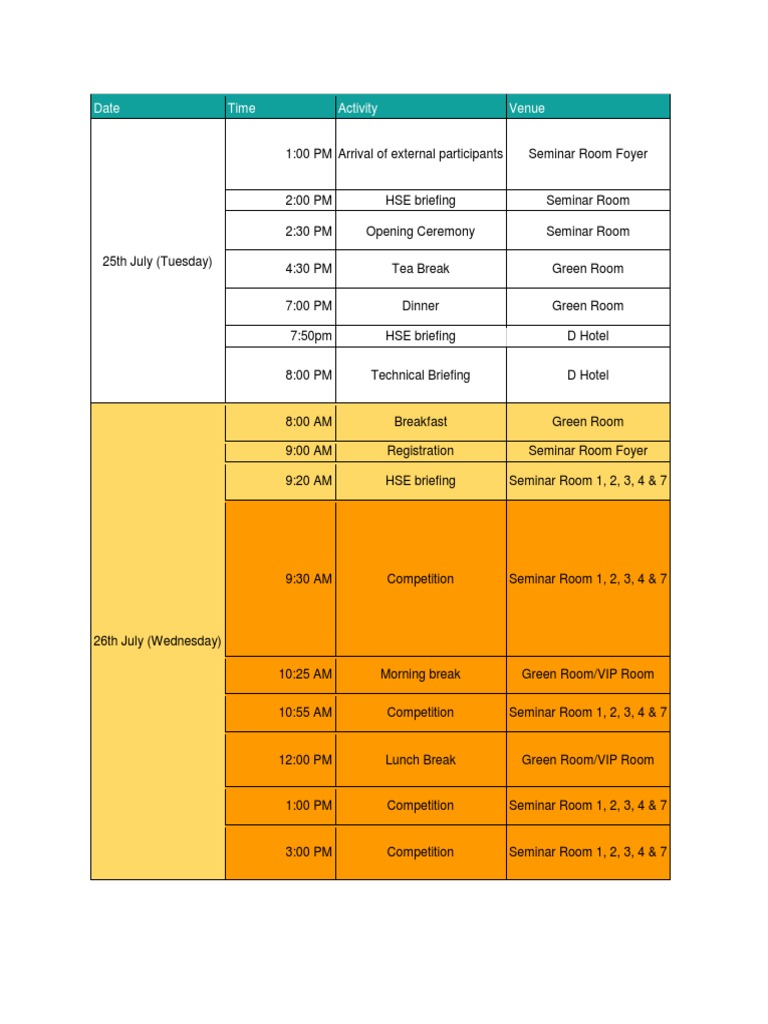 Tentative Event Schedule Overview | PDF
