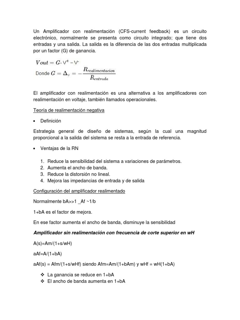 Amplificador Con Realimentación PDF Ingeniería Electrónica