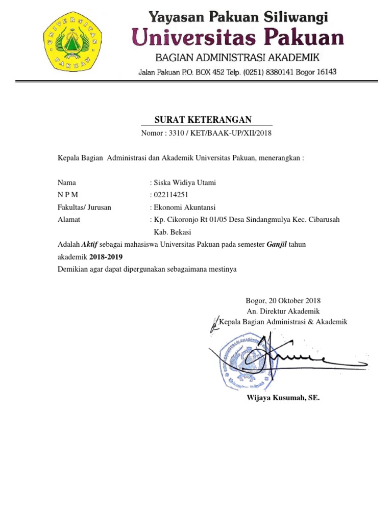 Contoh Surat Keterangan Masih Kuliah