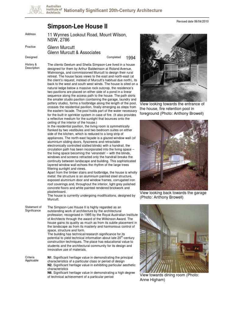 Simpson-Lee House by Glenn Murcutt | PDF | Window | Garage (Residential)