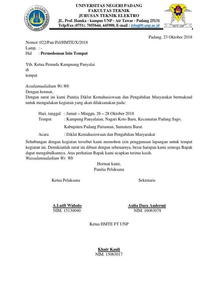 Surat Permohonan Izin Tempat