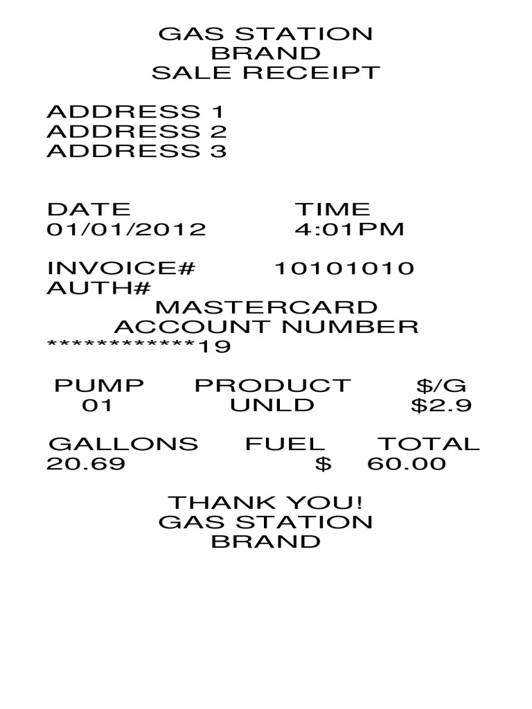 Simple Gas/Petrol Receipt Format