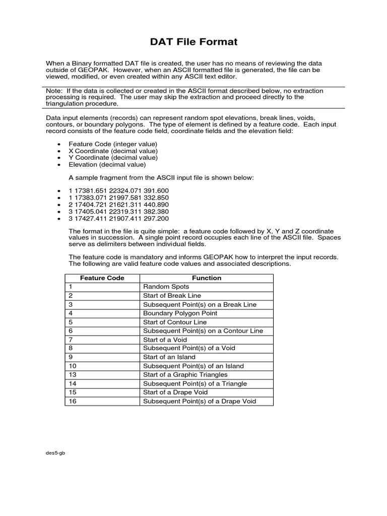 Geopak DAT Format | PDF | File Format | Ascii