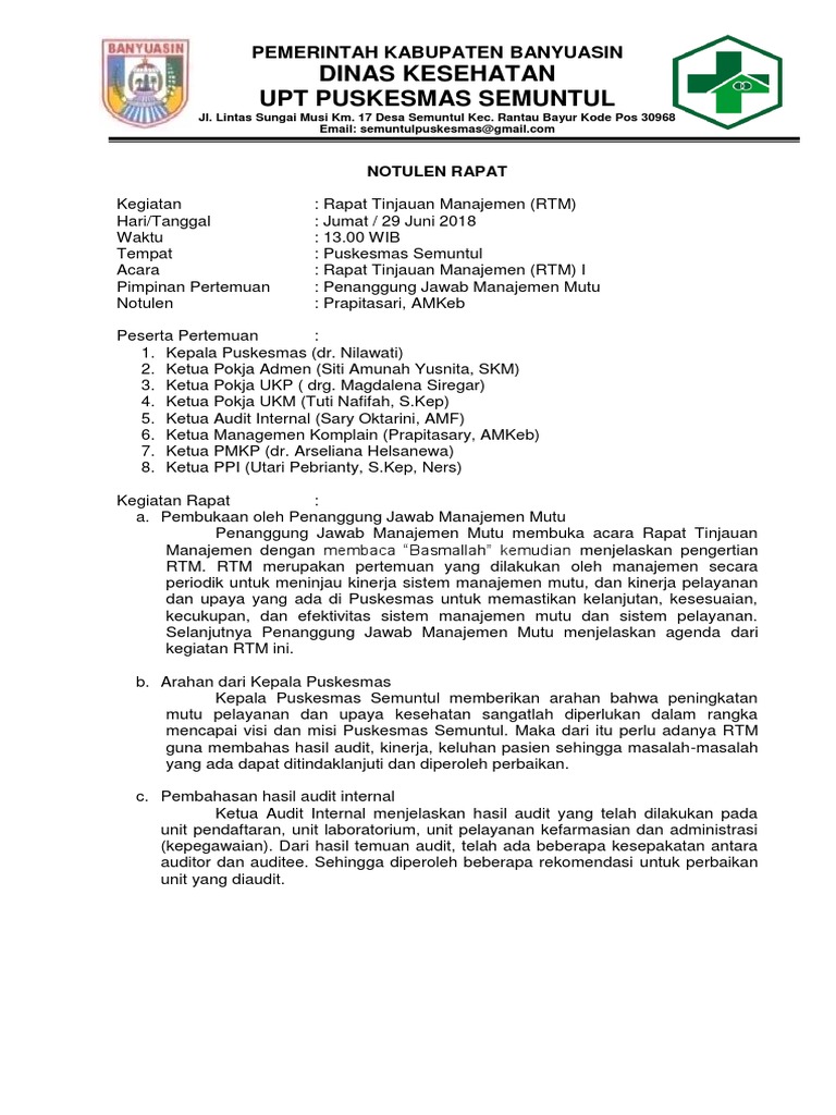 Kesimpulan Rapat Tinjauan Manajemen | PDF | Kesehatan Holistik