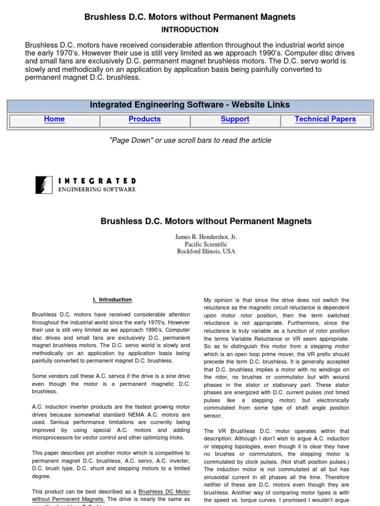 Brushless D.C. Motors Without Permanent Home Products Support