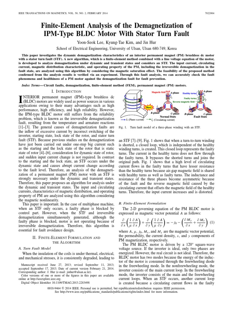 Finite-Element Analysis of The Demagnetization of IPM-Type BLDC Motor ...