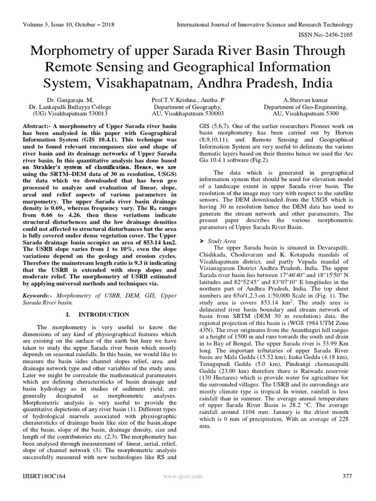 Morphometry of Upper Sarada River Basin Through Remote Sensing and 