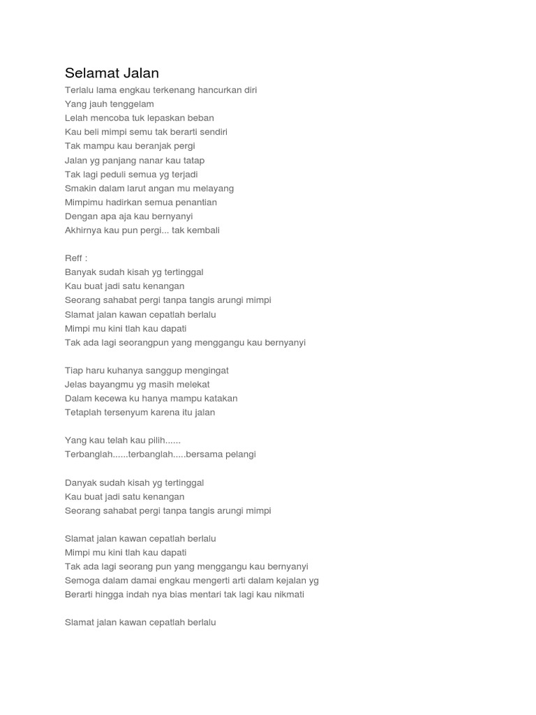 Lirik Lagu Selamat Jalan Tipe X Pdf