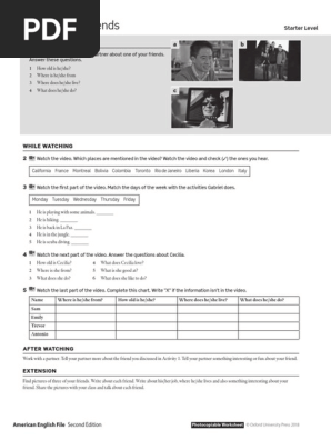 Aef2e Level Starter Video Worksheets and Teachers Notes