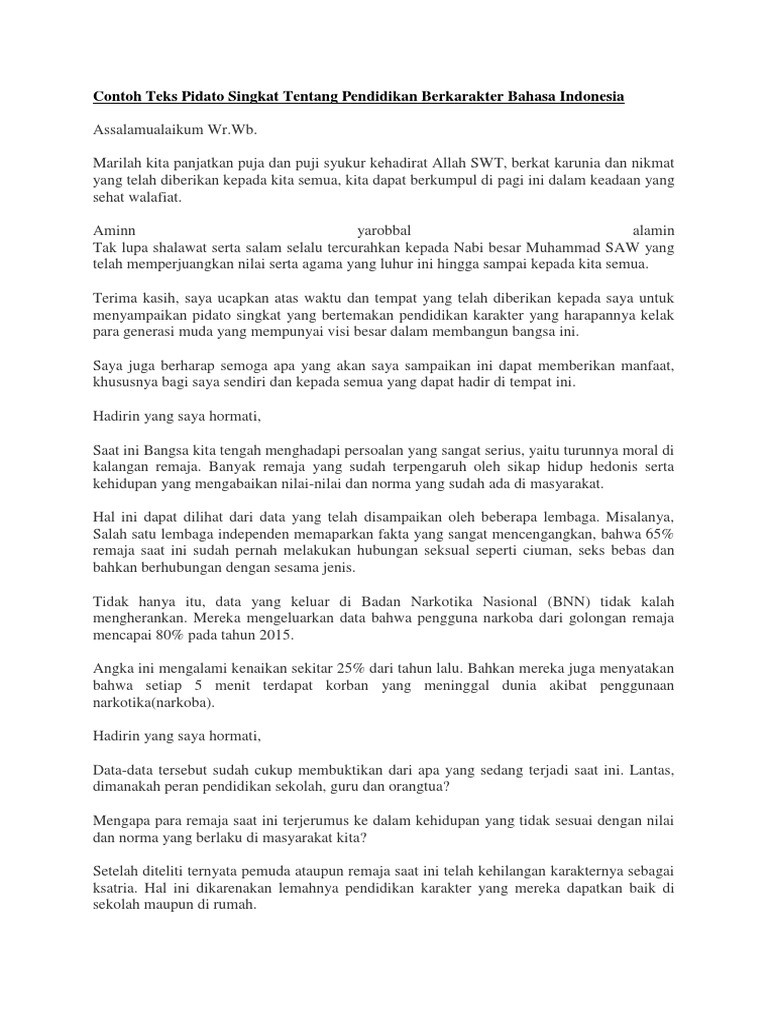 Contoh Teks Ceramah Tentang Pendidikan Karakter Terkait Teks