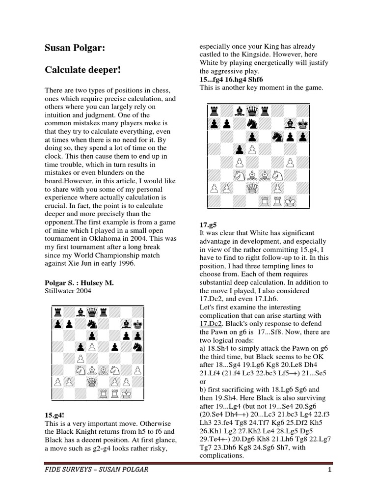 Chess Calculation Tips by Susan Polgar | PDF | Chess Openings | Games ...