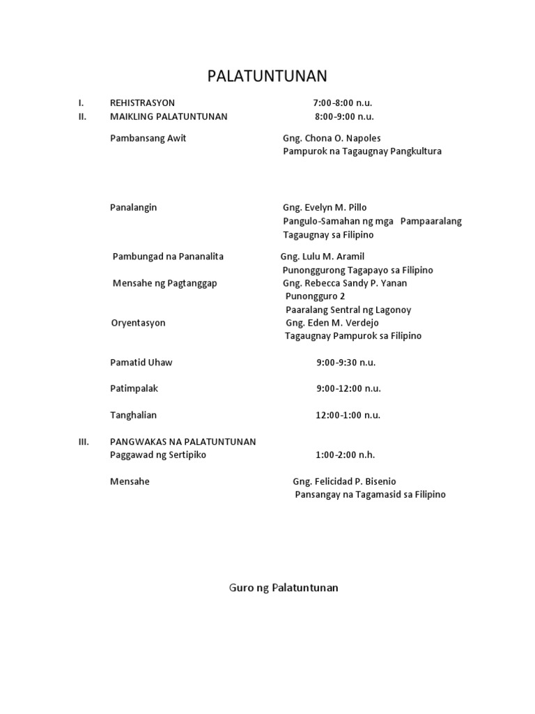 PALATUNTUNAN | PDF